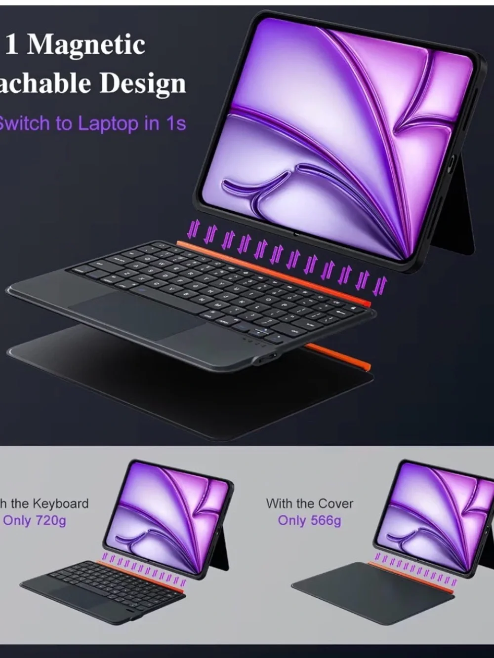 Magnetic Bluetooth Keyboard Case for iPad Pro 13 Black